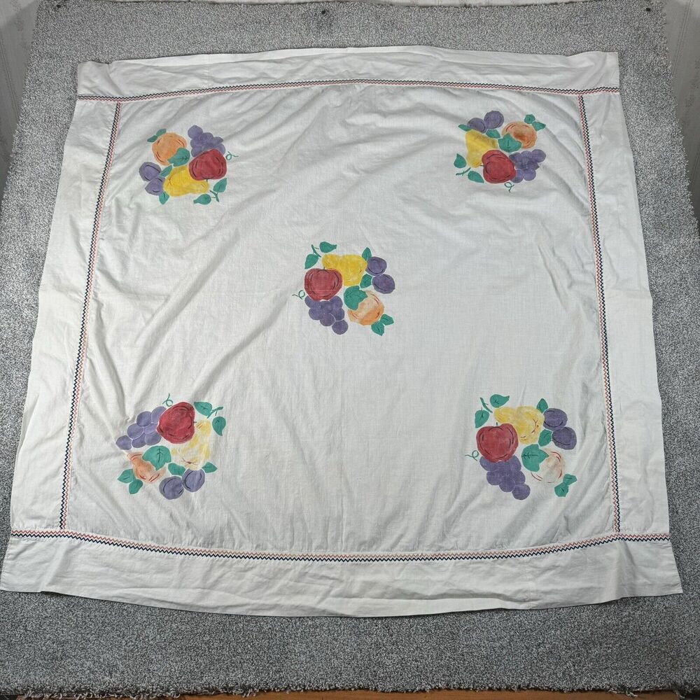 Vintage 39X39 Square Tablecloth 50s 60s Fruit Nostalgic Kitchen Cotton Linens‎